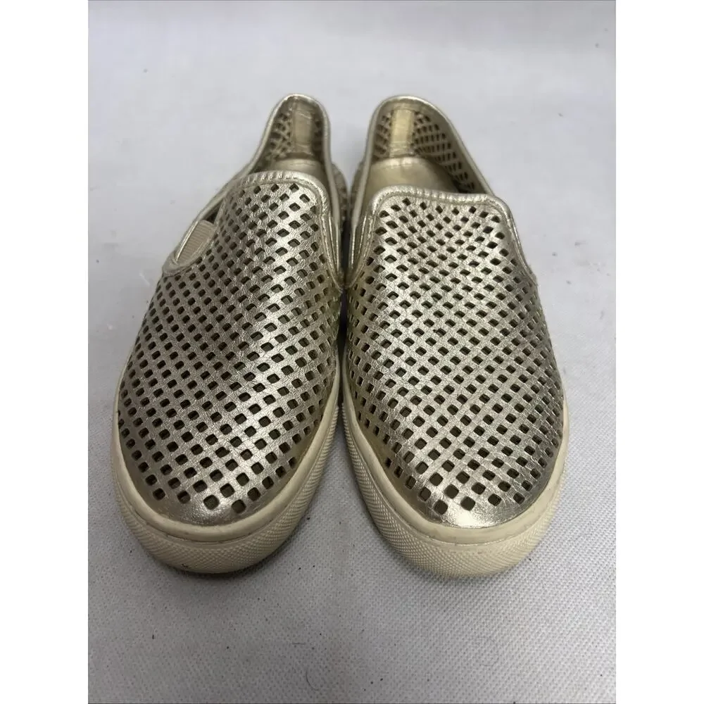TORY BURCH Metallic Gold Size 6 Perforated Leather JESSE Slip-on Sneakers Flats